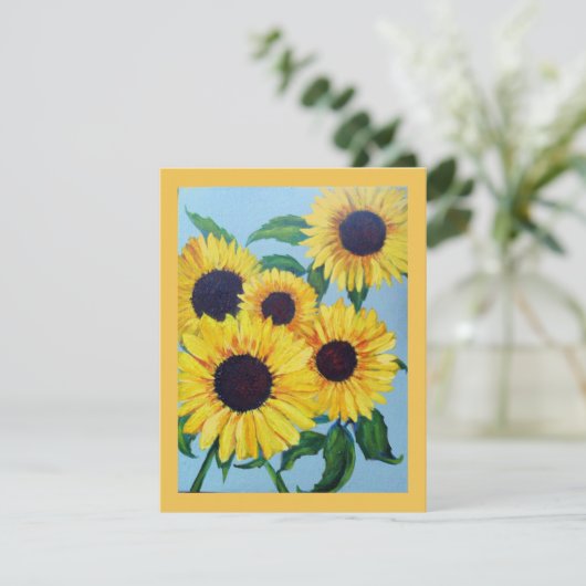 Gele zonnebloempjes Wenskaart (Staand voorkant)
