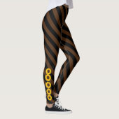 Gele zonnebloempjes Zwart en Chocoladestreep Leggings (Rechts)