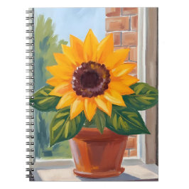 Gele Zonnebloempot Bloemige Aquarel Notitieboek