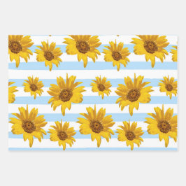 Gele zonnebloemvlekken en strepen patroon inpakpapier vel