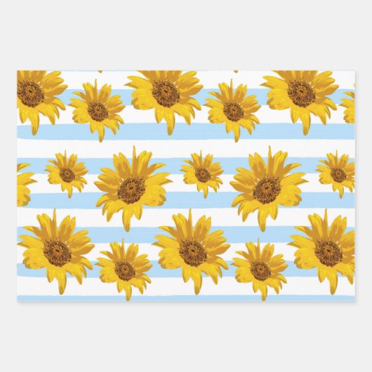 Gele zonnebloemvlekken en strepen patroon inpakpapier vel (Voorkant)