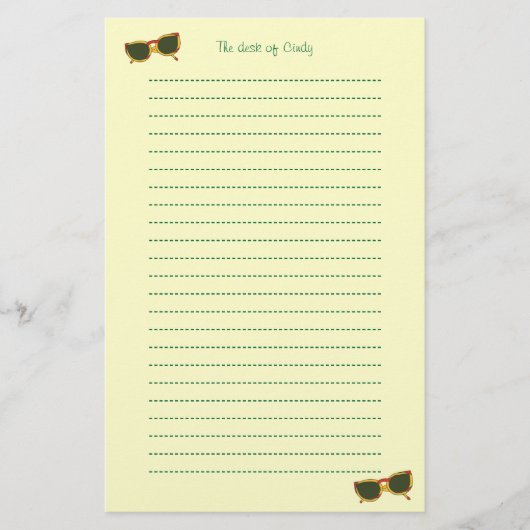 Gele zonnebril Lined Stationery Briefpapier (Voorkant)