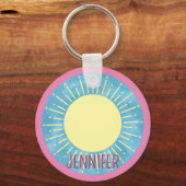 Gele Zonneschijn in Blauwe Hemel Douanenaam Sleutelhanger (Voorkant)