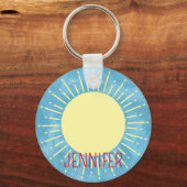 Gele Zonneschijn in Blauwe Hemel Douanenaam Sleutelhanger (Voorkant)