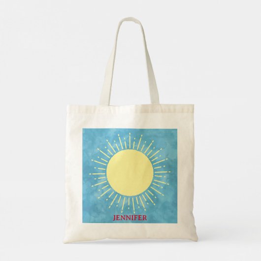 Gele Zonneschijn in Blauwe Hemel Douanenaam Tote Bag (Achterkant)