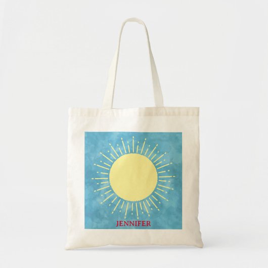 Gele Zonneschijn in Blauwe Hemel Douanenaam Tote Bag (Voorkant)