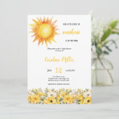 GELE ZONNESCHIJN MEISJE BABYSHOWER UITNODIGING (Staand voorkant)