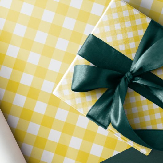 Gele zonnige ingedrukte Gingham Play Cadeaupapier