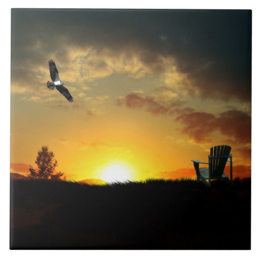 Gele Zonsondergang Grassy Meadow Keramische Tegel Tegeltje (Voorkant)