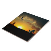 Gele Zonsondergang Grassy Meadow Keramische Tegel Tegeltje (Zijkant)