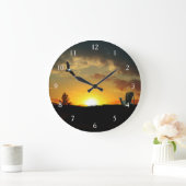 Gele Zonsondergang Grassy Meadow Wandklok met numm (Huis)