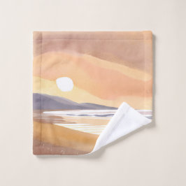 Gele Zonsondergang Oever | Waterverf Luchtige Schi Washandje