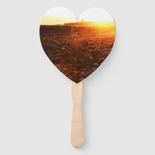 Gele Zonsondergang Pompoenveld Handwaaier (Voorkant)