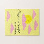 Gele zonsopgang met verschillende roze wolken legpuzzel (Horizontaal)