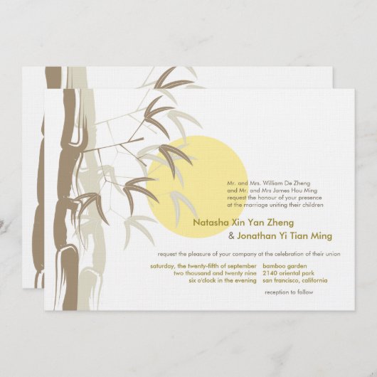 Gele Zonsopkomst Bamboe Tuin Zen Aziatische Bruilo Kaart (Voorkant / Achterkant)
