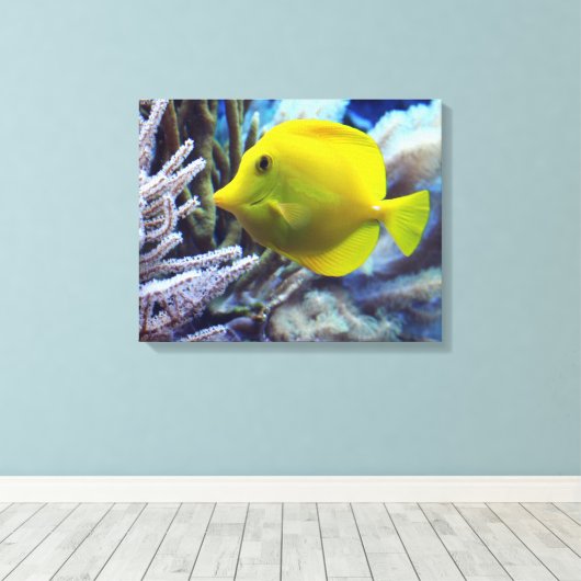 Gele zoutwater Tang Fish Canvas Afdruk (Insitu (Houten vloer))