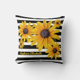 Gele zwart-eyed Susan bloem foto zwarte streep Kussen