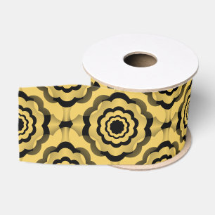 Gele Zwarte Bloem Naadloos Patroon Grosgrain Lint