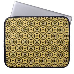 Gele Zwarte Bloem Naadloos Patroon Laptop Sleeve