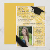 Gele Zwarte Bloemstuk Koffer Universiteit Feest Fo Kaart (Voorkant / Achterkant)