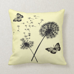Gele zwarte buterflies Dandelion Wishes Pillow C Kussen