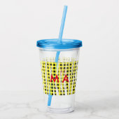 Gele zwarte checkboard: naam monogram naam laat acryl drinkbeker (Achterkant)
