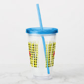 Gele zwarte checkboard: naam monogram naam laat acryl drinkbeker (Links)