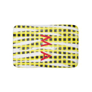 Gele zwarte checkboard: naam monogram naam laat badmat