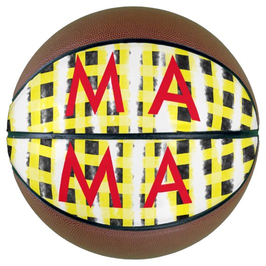 Gele zwarte checkboard: naam monogram naam laat basketbal (Voorkant)