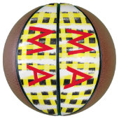 Gele zwarte checkboard: naam monogram naam laat basketbal (Verticaal)