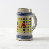 Gele zwarte checkboard: naam monogram naam laat bierpul (Voorkant rechts)