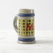 Gele zwarte checkboard: naam monogram naam laat bierpul (Voorkant links)