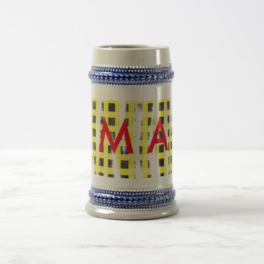 Gele zwarte checkboard: naam monogram naam laat bierpul (Center)