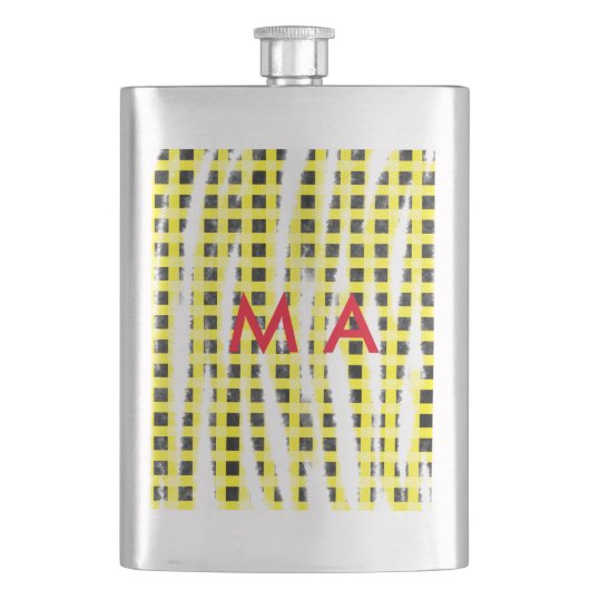Gele zwarte checkboard: naam monogram naam laat flacon (Voorkant)