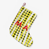 Gele zwarte checkboard: naam monogram naam laat kleine kerstsok (Voorkant (Hangend))