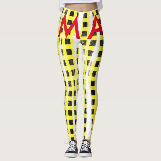 Gele zwarte checkboard: naam monogram naam laat leggings (Voorkant)