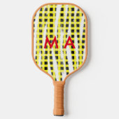 Gele zwarte checkboard: naam monogram naam laat pickleball paddle (Achterkant)