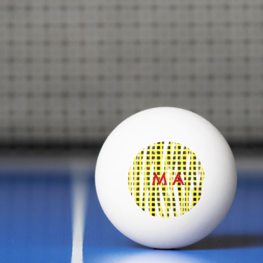 Gele zwarte checkboard: naam monogram naam laat pingpongbal (Net)