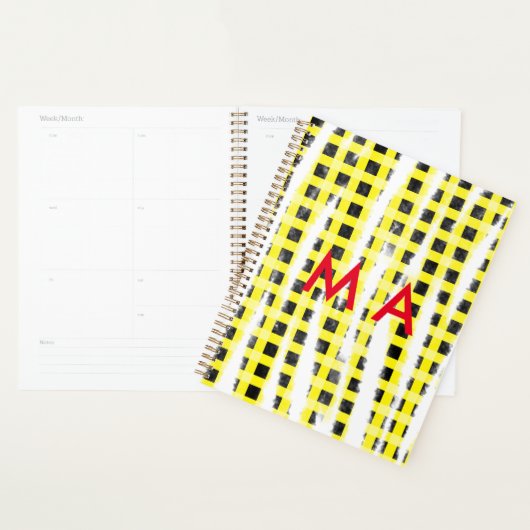 Gele zwarte checkboard: naam monogram naam laat planner (Display)