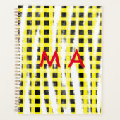 Gele zwarte checkboard: naam monogram naam laat planner (Voorkant)