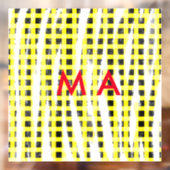 Gele zwarte checkboard: naam monogram naam laat raamsticker (Vel 2)