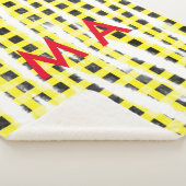 Gele zwarte checkboard: naam monogram naam laat sherpa deken (3/4)