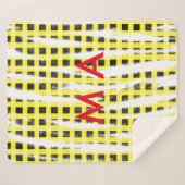 Gele zwarte checkboard: naam monogram naam laat sherpa deken (Voorkant (horizontaal))