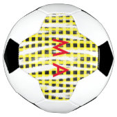 Gele zwarte checkboard: naam monogram naam laat voetbal (Gedraaid)