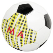 Gele zwarte checkboard: naam monogram naam laat voetbal (Drie kwart)