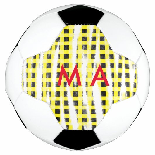 Gele zwarte checkboard: naam monogram naam laat voetbal (Voorkant)