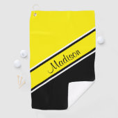 Gele zwarte diagonaal Stripe Script-naam Golfhanddoek (Insitu)