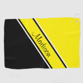 Gele zwarte diagonaal Stripe Script-naam Golfhanddoek (Horizontaal)