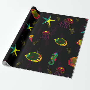 Gele, zwarte en bruine vis naadloos patroon. abs cadeaupapier