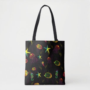Gele, zwarte en bruine vis naadloos patroon. abs tote bag